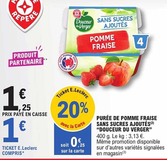 PURÉE DE POMME FRAISE SANS SUCRES AJOUTÉS “DOUCEUR DU VERGER”