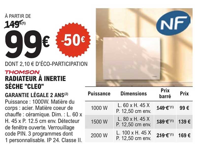 RADIATEUR À INERTIE SÈCHE "CLEO"