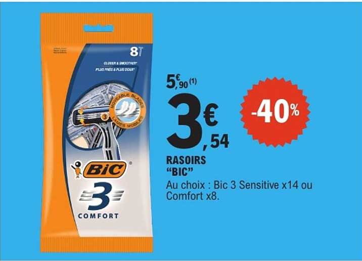 RASOIRS “BIC” Au choix : Bic 3 Sensitive x14 ou Comfort x8.