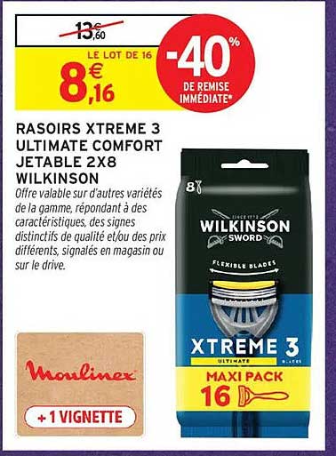 RASOIRS XTREME 3 ULTIMAT COMFORT JETABLE 2X8 WILKINSON