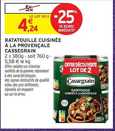 RATATOUILLE CUISINÉE À LA PROVENÇALE CASSEGRAIN