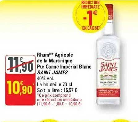 Rhum** Agricole de la Martinique Pur Canne Impérial Blanc SAINT JAMES