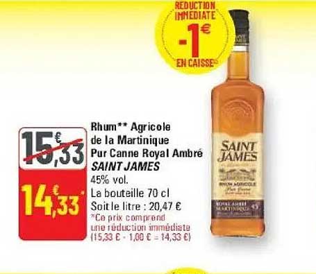 Rhum** Agricole de la Martinique Pur Canne Royal Ambré SAINT JAMES