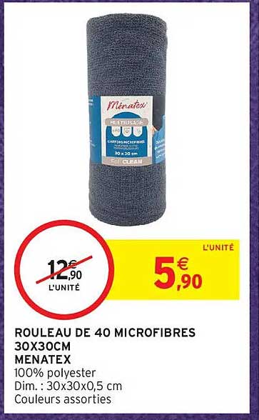 ROULEAU DE 40 MICROFIBRES 30X30CM MENATEX