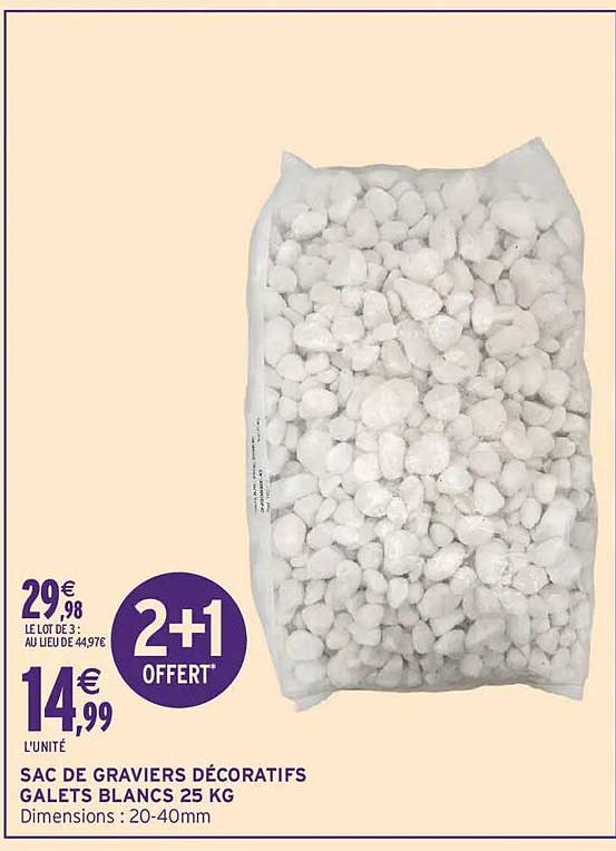 SAC DE GRAVIERS DÉCORATIFS GALETS BLANCS 25 KG