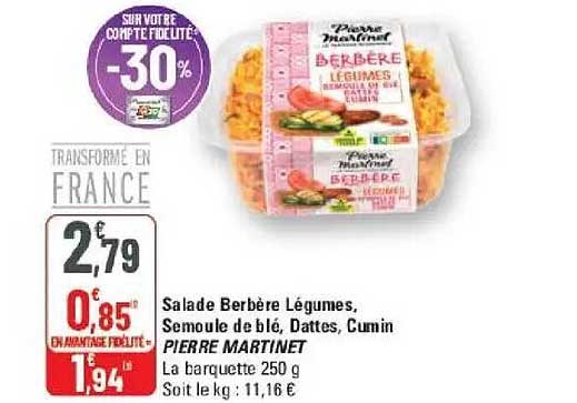 Salade Berbère Légumes, Semoule de blé, Dattes, Cumin PIERRE MARTINET