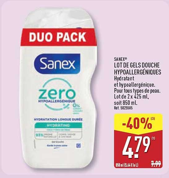 SANEX LOT DE GELS DOUCHE HYPOALLERGÉNIQUES