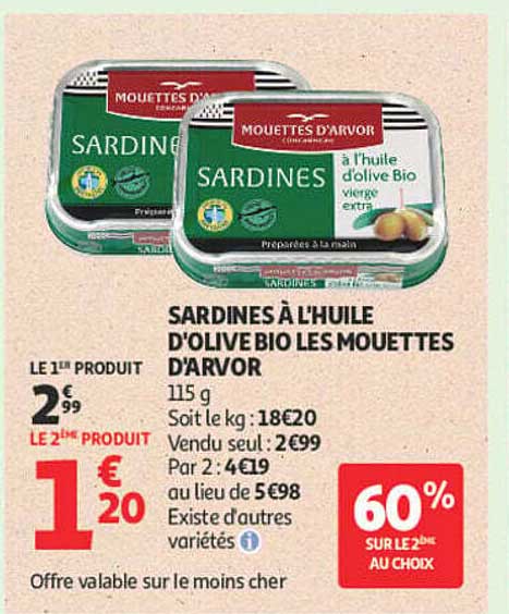 SARDINES À L'HUILE D'OLIVE BIO LES MOUETTES D'ARVOR