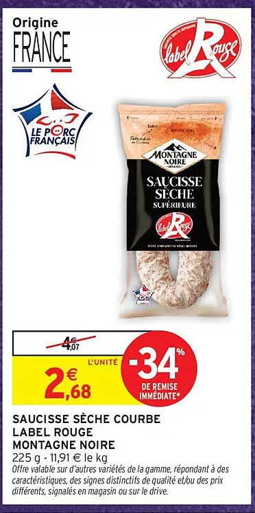 SAUCISSE SÈCHE COURBE LABEL ROUGE MONTAGNE NOIRE