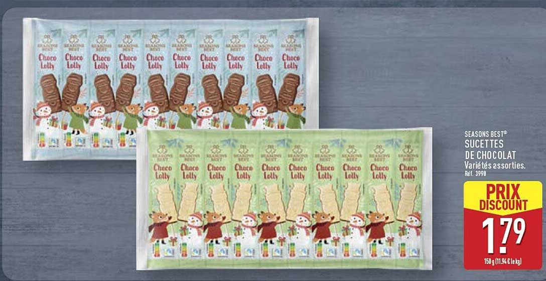 SEASONS BEST® SUCETTES DE CHOCOLAT Variés assorties. Réf. 3990