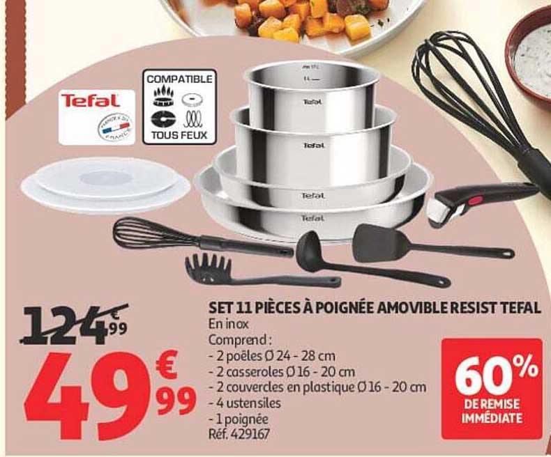 SET 11 PIÈCES À POIGNÉE AMOVIBLE RESIST TEFAL