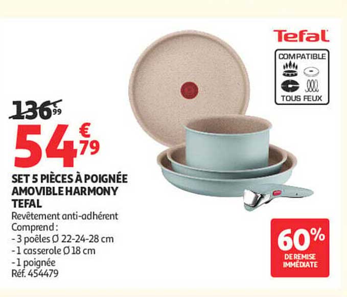 SET 5 PIÈCES À POIGNÉE AMOVIBLE HARMONY TEFAL
