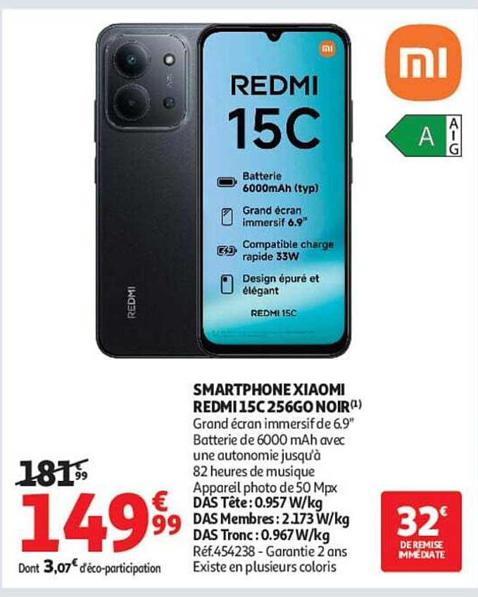 SMARTPHONE XIAOMI REDMI 15C 256GO NOIR