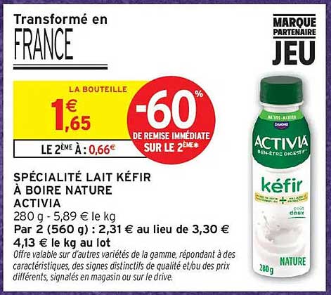 SPÉCIALITÉ LAIT KÉFIR À BOIRE NATURE ACTIVIA