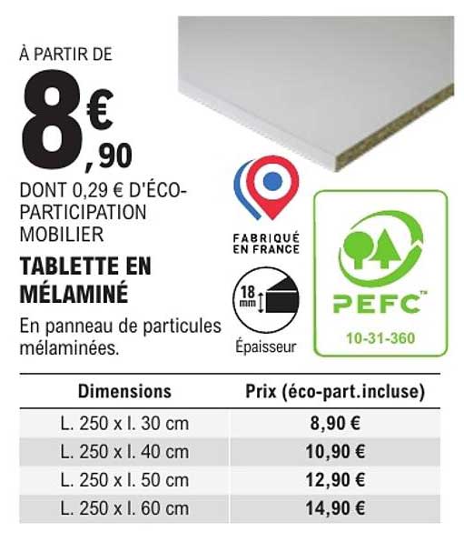 TABLETTE EN MÉLAMINÉ