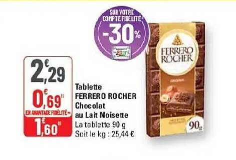 Tablette FERRERO ROCHER Chocolat au Lait Noisette La tablette 90 g