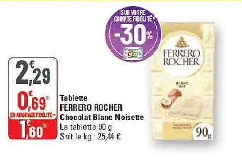 Tablette FERRERO ROCHER Chocolat Blanc Noisette