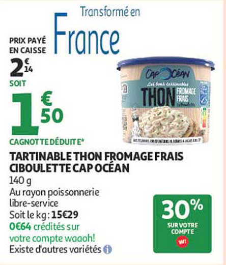 TARTINABLE THON FROMAGE FRAIS CIBOULETTE CAP OCÉAN