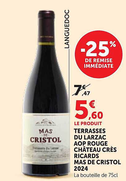 TERRASSES DU LARZAC AOP ROUGE CHÂTEAU CRÈS RICARDS MAS DE CRISTOL 2024