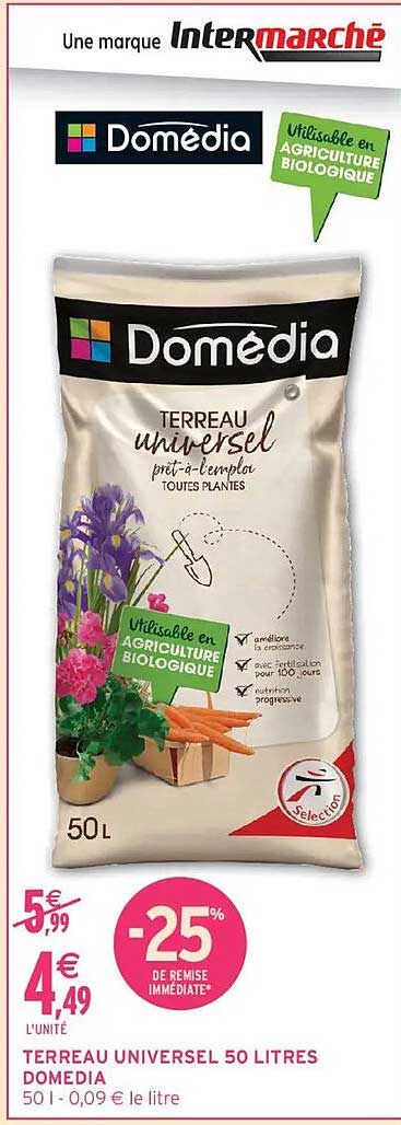 TERREAU UNIVERSEL 50 LITRES DOMEDIA
