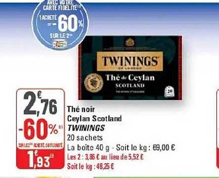 Thé noir Ceylan Scotland TWININGS 20 sachets