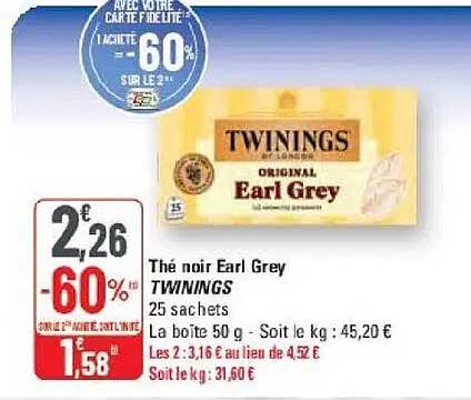 Thé noir Earl Grey TWININGS 25 sachets