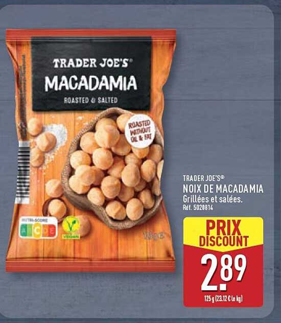 TRADER JOE'S® NOIX DE MACADAMIA Grillées et salées.
