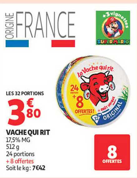 VACHE QUI RIT 17,5% MG 512 g 24 portions + 8 offertes