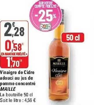 Vinaigre de Cidre iadouci au jus de pomme concentré MAILLE