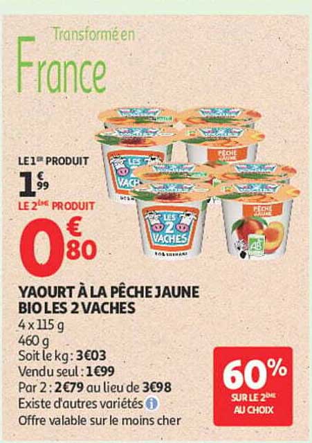 YAOURT À LA PÊCHE JAUNE BIO LES 2 VACHES