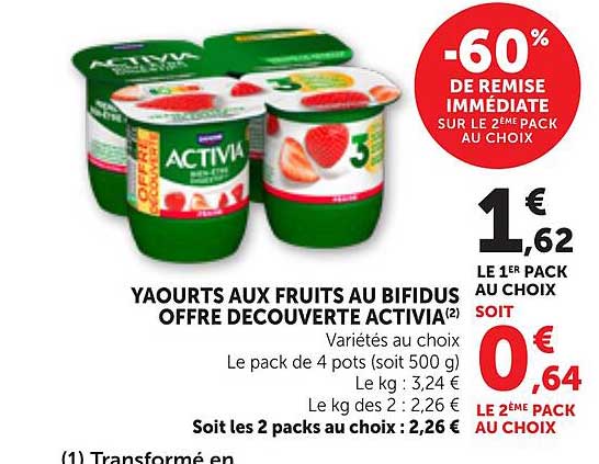 YAOURTS AUX FRUITS AU BIFIDUS OFFRE DÉCOUVERTE ACTIVIA