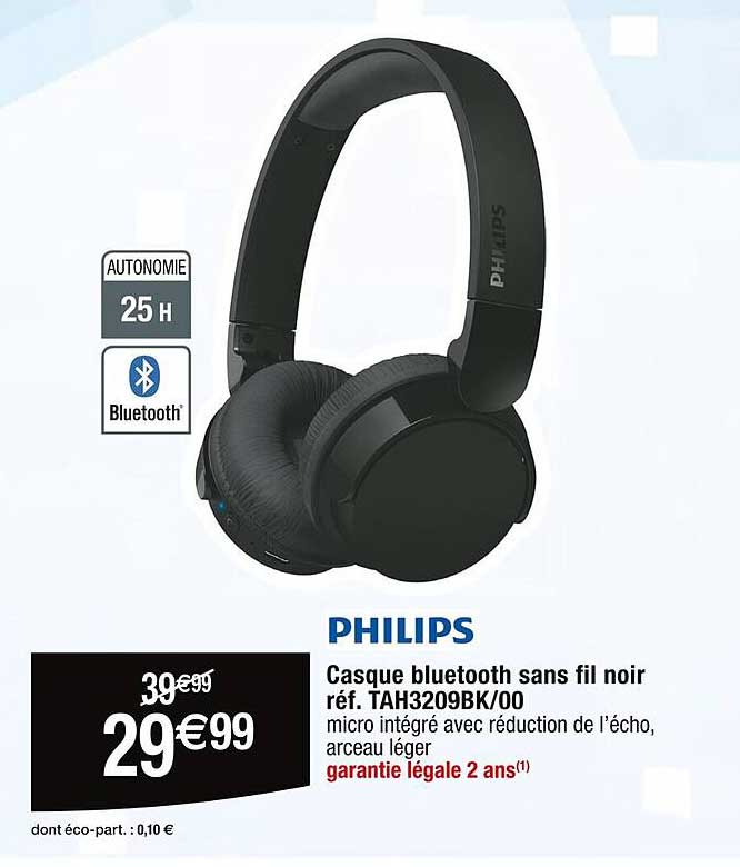 Casque bluetooth sans fil noir réf. TAH3209BK/00