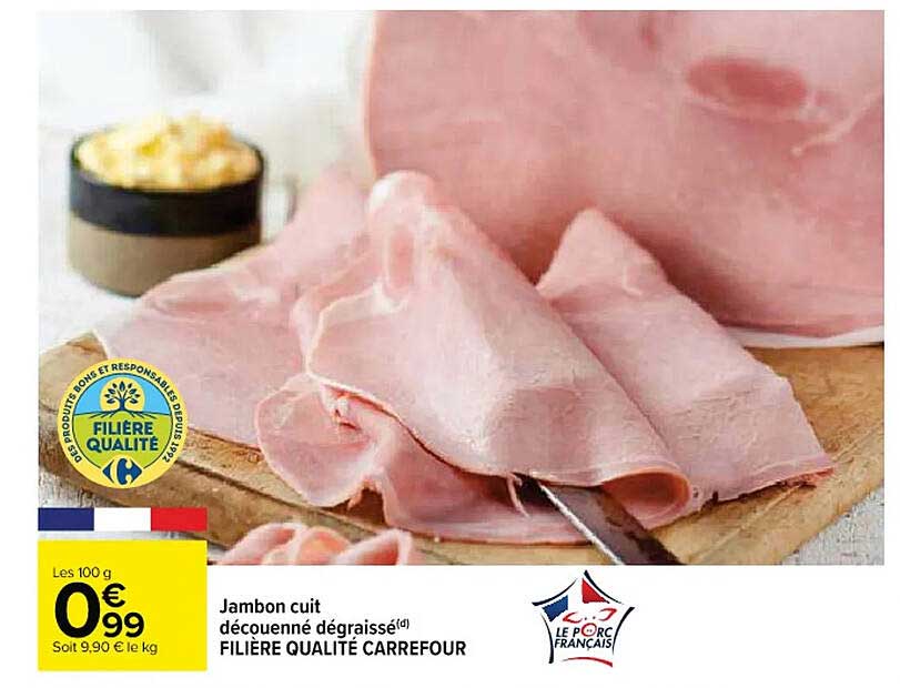 Jambon cuit découpé dégraissé FILIÈRE QUALITÉ CARREFOUR