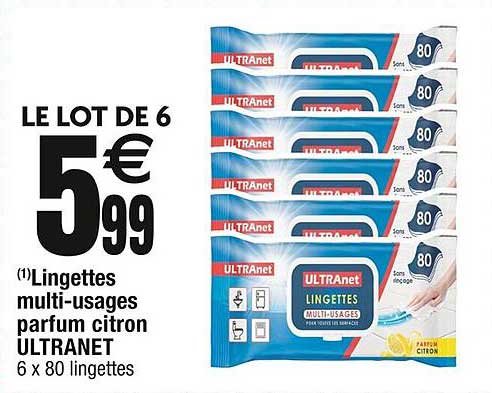 Lingettes multi-usages parfum citron ULTRANET