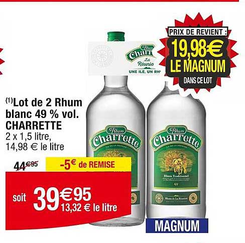 Lot de 2 Rhum blanc 49 % vol. CHARRETTE