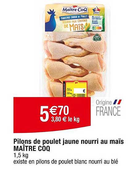 Pilons de poulet jaune nourri au maïs MAÎTRE COQ