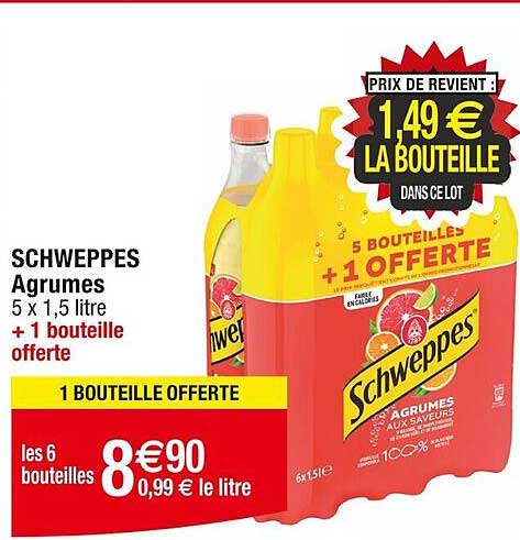 SCHWEPPES Agrumes 5 x 1,5 litre + 1 bouteille offerte