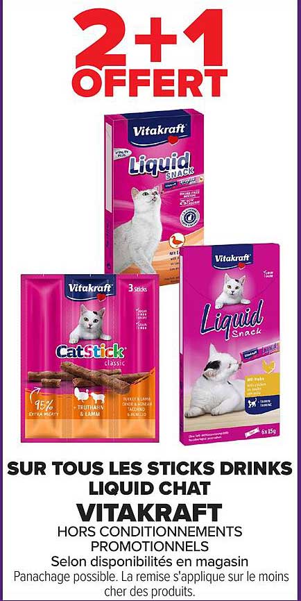2+1 OFFERT SUR TOUS LES STICKS DRINKS LIQUID CHAT VITAKRAFT