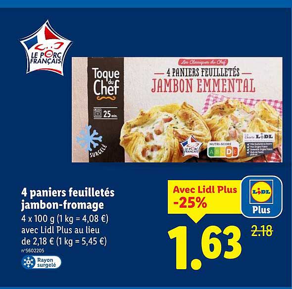 4 PANIERS FEUILLETÉS JAMBON-FROMAGE