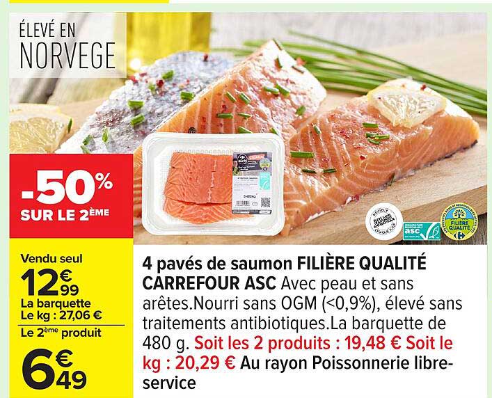 4 pavés de saumon FILIÈRE QUALITÉ CARREFOUR ASC