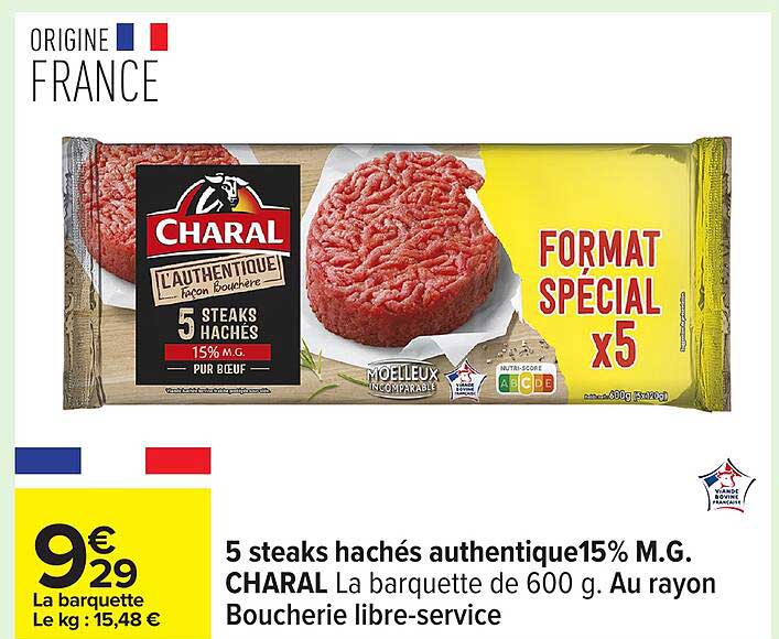 5 steaks hachés authentique 15% M.G. CHARAL