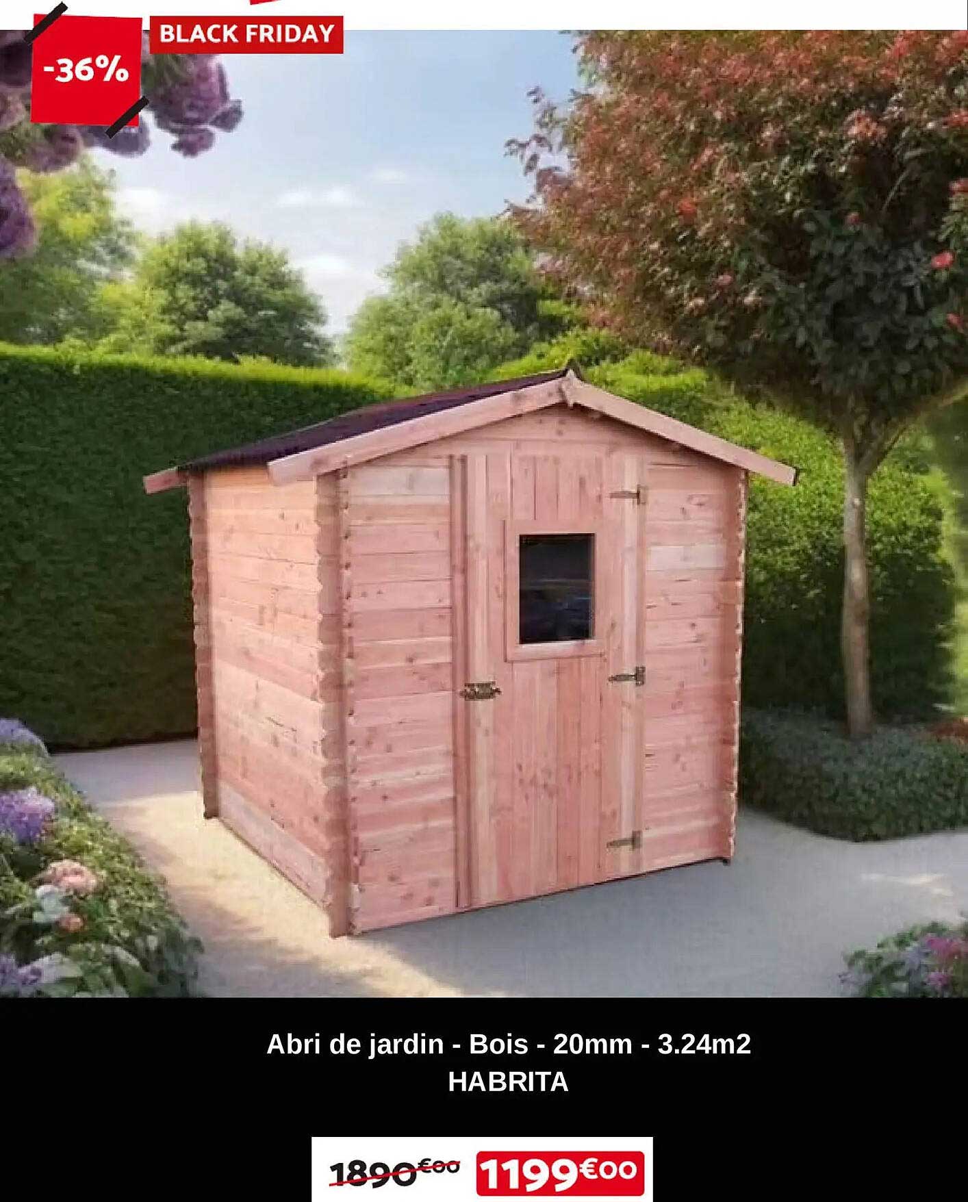Abri de jardin - Bois - 20mm - 3.24m2 HABRITA