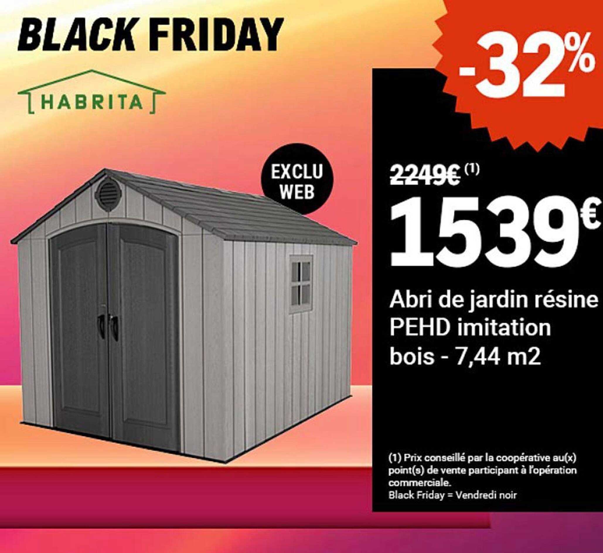 Abri de jardin résine PEHD imitation bois - 7,44 m²