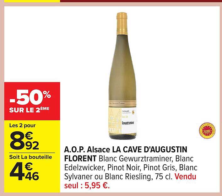 A.O.P. Alsace LA CAVE D'AUGUSTIN FLORENT Blanc Gewurztraminer