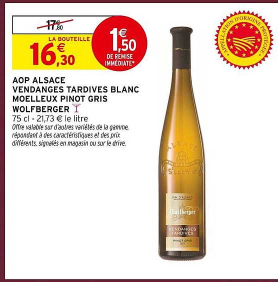 AOP ALSACE VENDANGES TARDIVES BLANC MOELLEUX PINOT GRIS WOLFBERGER