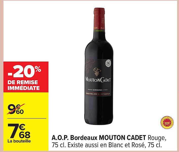 A.O.P. Bordeaux MOUTON CADET Rouge, 75 cl