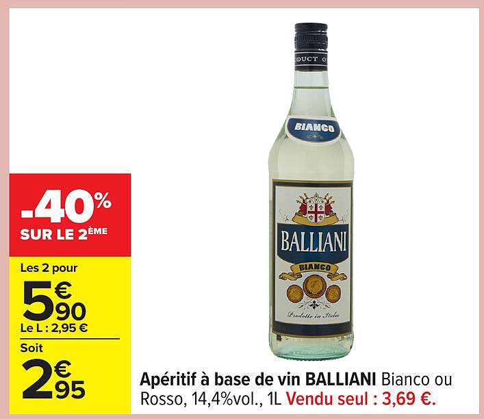 Apéritif à base de vin BALLIANI Bianco ou Rosso