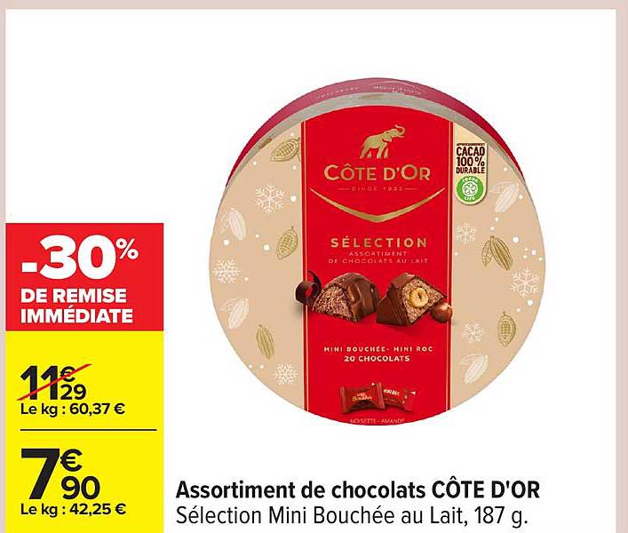 Assortiment de chocolats CÔTE D'OR Sélection Mini Bouchée au Lait, 187 g