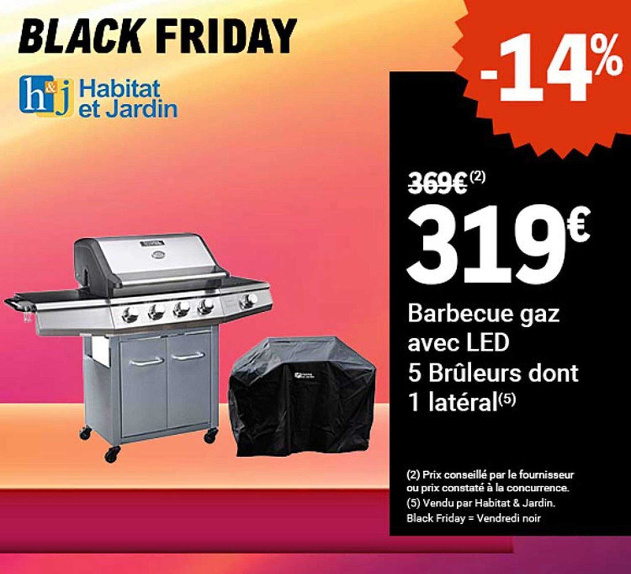 Barbecue gaz avec LED 5 Brûleurs dont 1 latéral