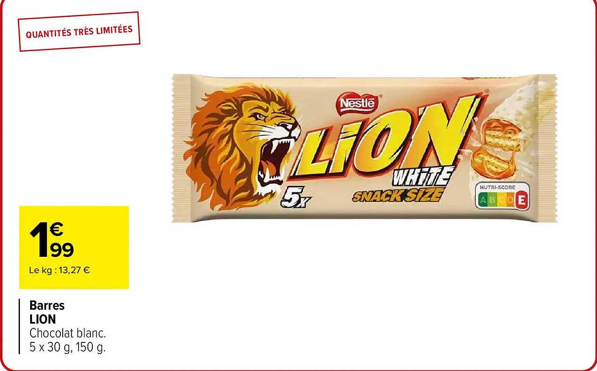 Barres LION Chocolat blanc - 5 x 30 g